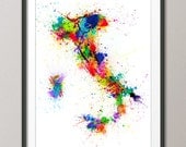 Paint Splashes Map of Italy Map, Art Print 18x24 inch (121)