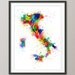 Paint Splashes Map of Italy Map, Art Print 18x24 inch (121)