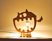 Funny Yellow Cat Table Lamp Geekery Modern Kids Room Decor Light Bulb as Mouth Tongue Spooky Fun Gift for Tech Lover