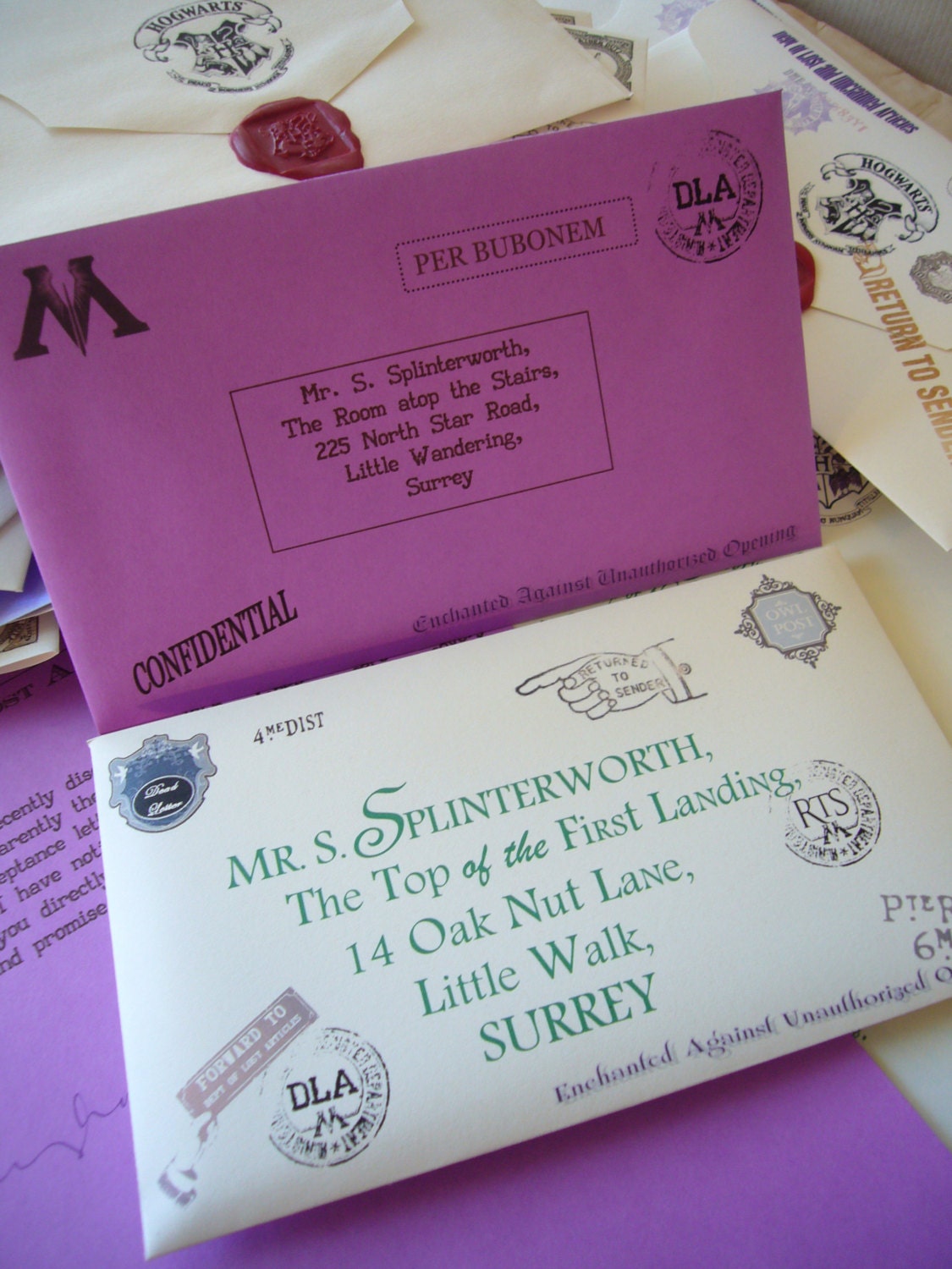Deluxe Lost Hogwarts Letter Style (2) Typeset & Ministry Of Magic Letter Combo Purple