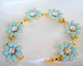 Vintage Blue Enamel Flower Link Bracelet