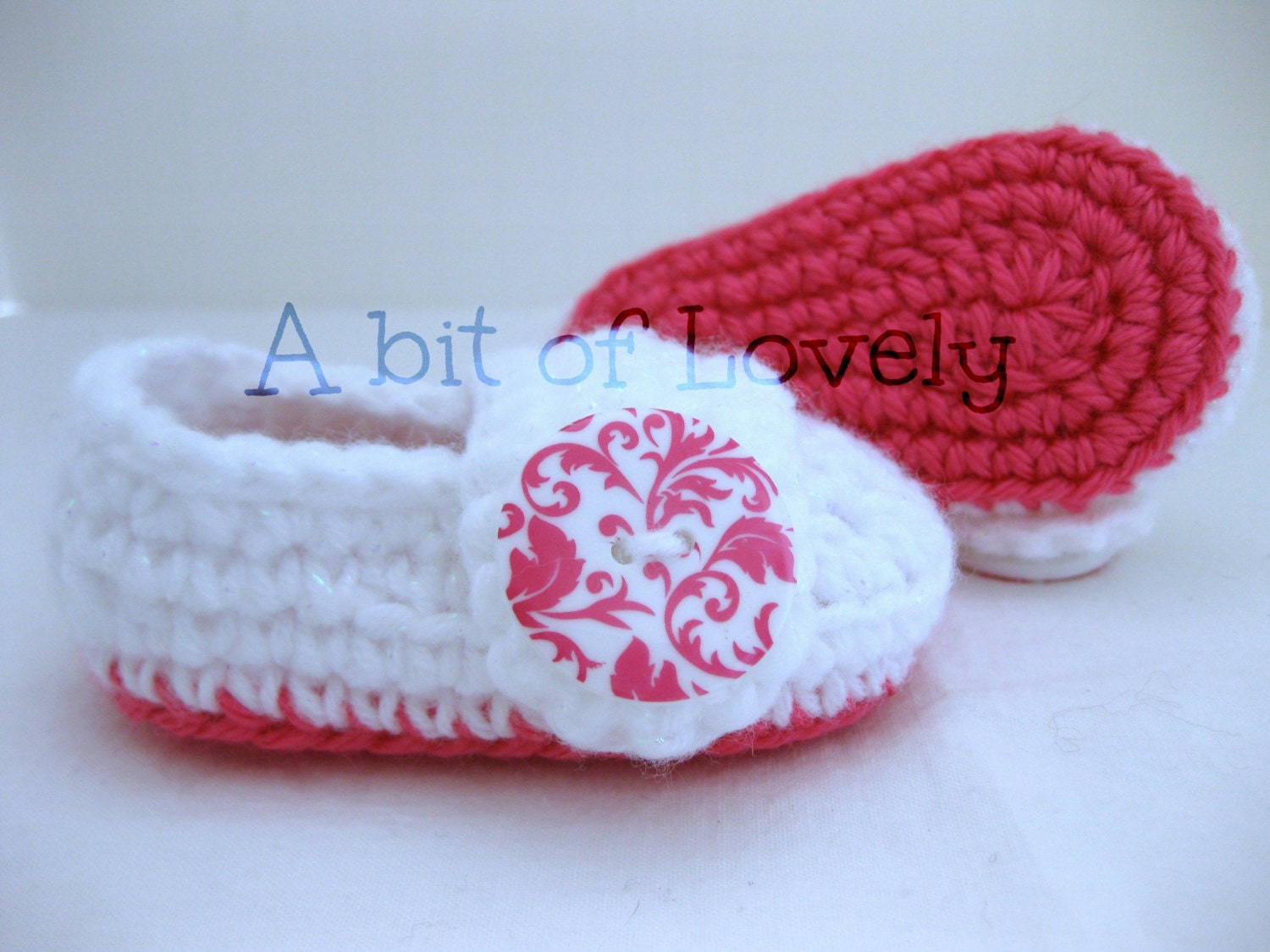 Spring Baby Girl Shoes / Slippers / Booties - Pink & Glitter White Damask - YOUR choice size - (newborn - 12 months) - photo prop - clothing
