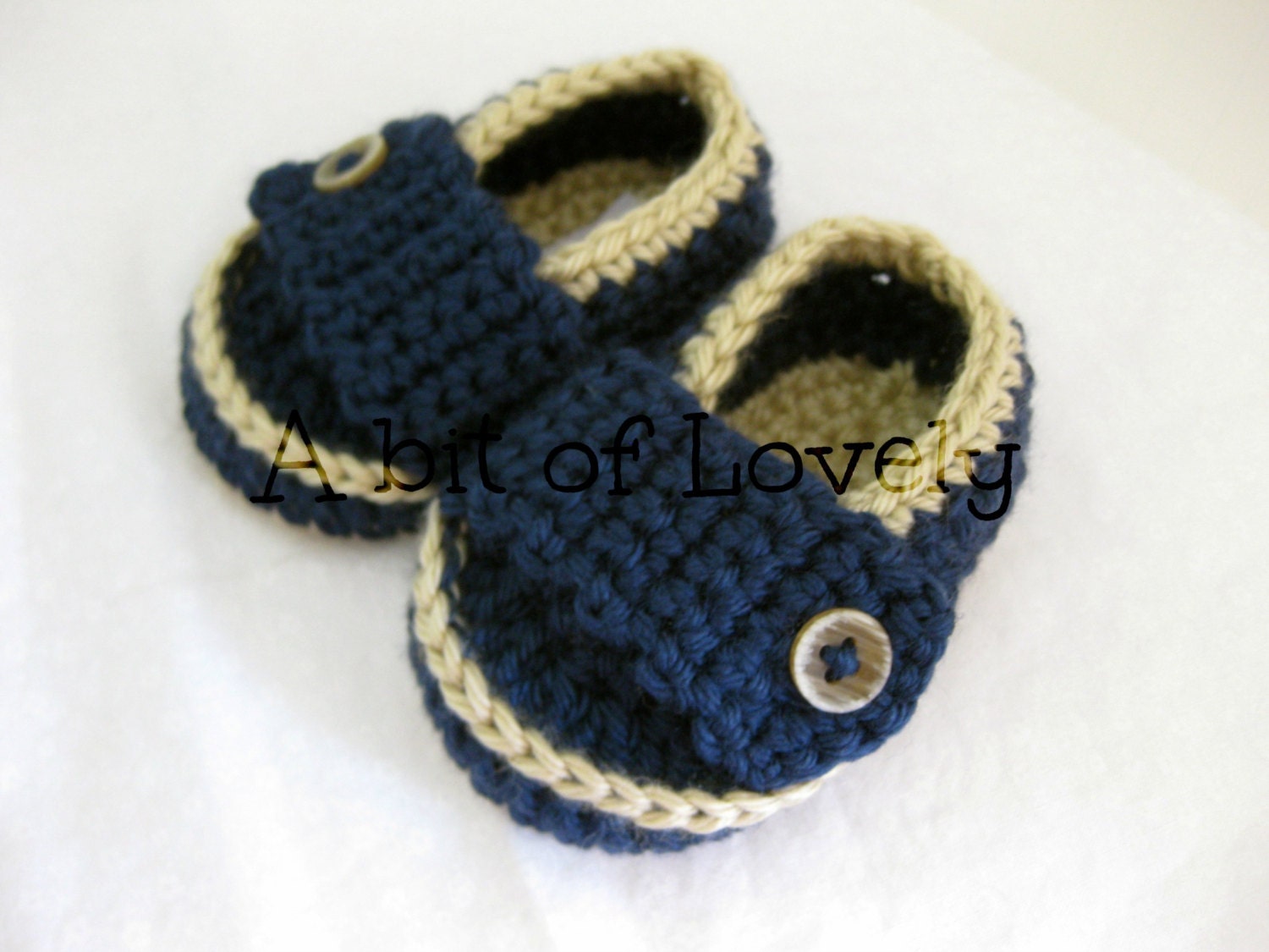 Baby Boy Booties / Shoes / Loafer Tan & Dark Blue Crochet  - YOUR choice size newborn - 12 months - photo prop - clothing