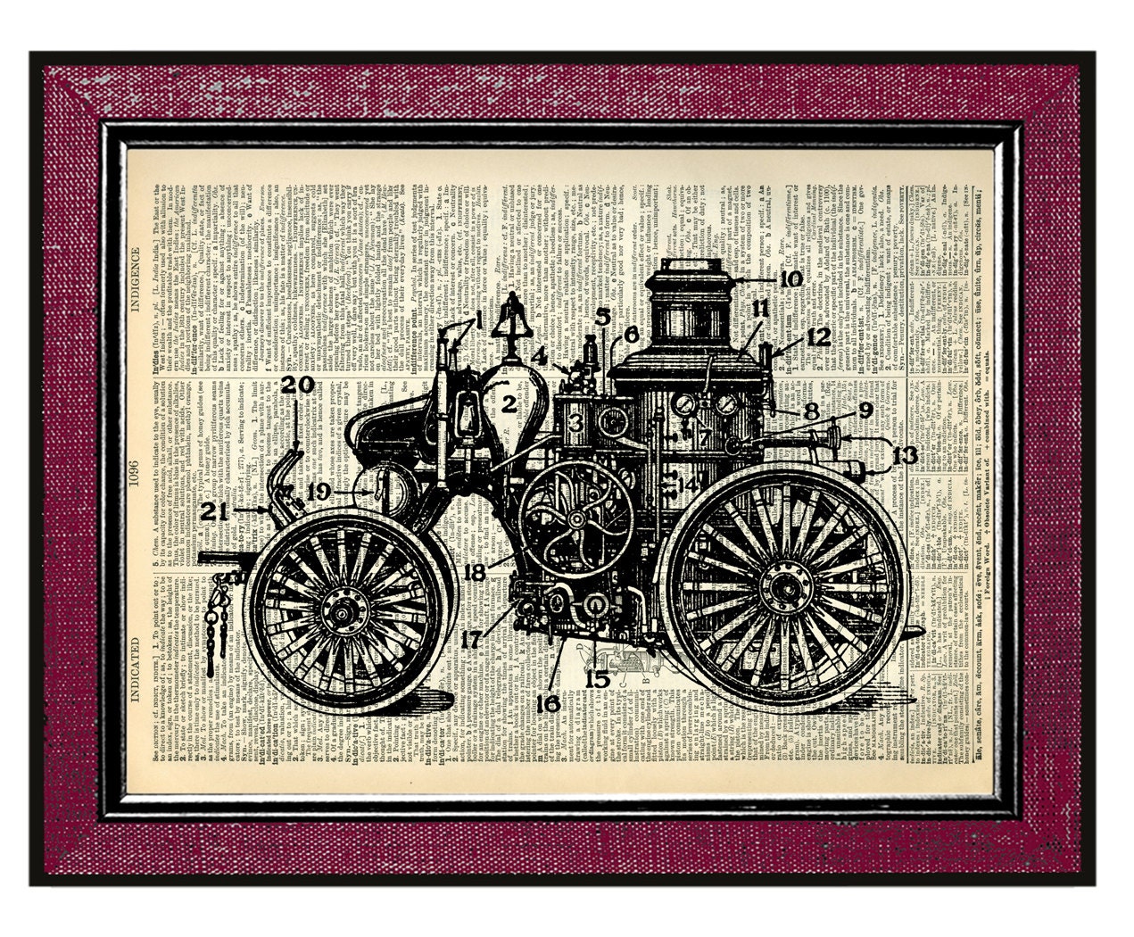FIRE ENGINE Book Page Art Dictionary Page Art Book Art Print Altered Book Print Mixed Media Print Steampunk Print