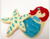 Mermaid Sugar Cookies Starfish Iced Decorated Cookie Favor Beach Theme