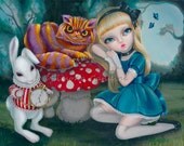 Alice In Wonderland LARGE SIGNED PRINT Simona Candini Fantasy Fairytale Fairy Big Eyes Cheshire Cat Rabbit Art