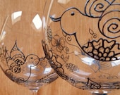 Mehndi HUMMINGBIRD symbolizes love, joy, beauty. CUSTOM Hand Painted glassware (2) birthday, anniversary gift. Option to PERSONALIZE