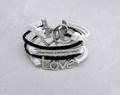 jewelry  Silver Where there is a will, there is a way love and heart bracelet black leather bracelet Friendship Gift