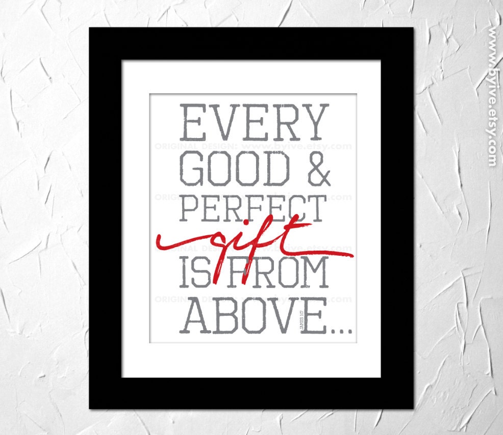 DIY Printable. James 1:17, " The Perfect Gift is from Above", Kid Quote, Nursery Print, Bed time. JPG file. Digital Download.