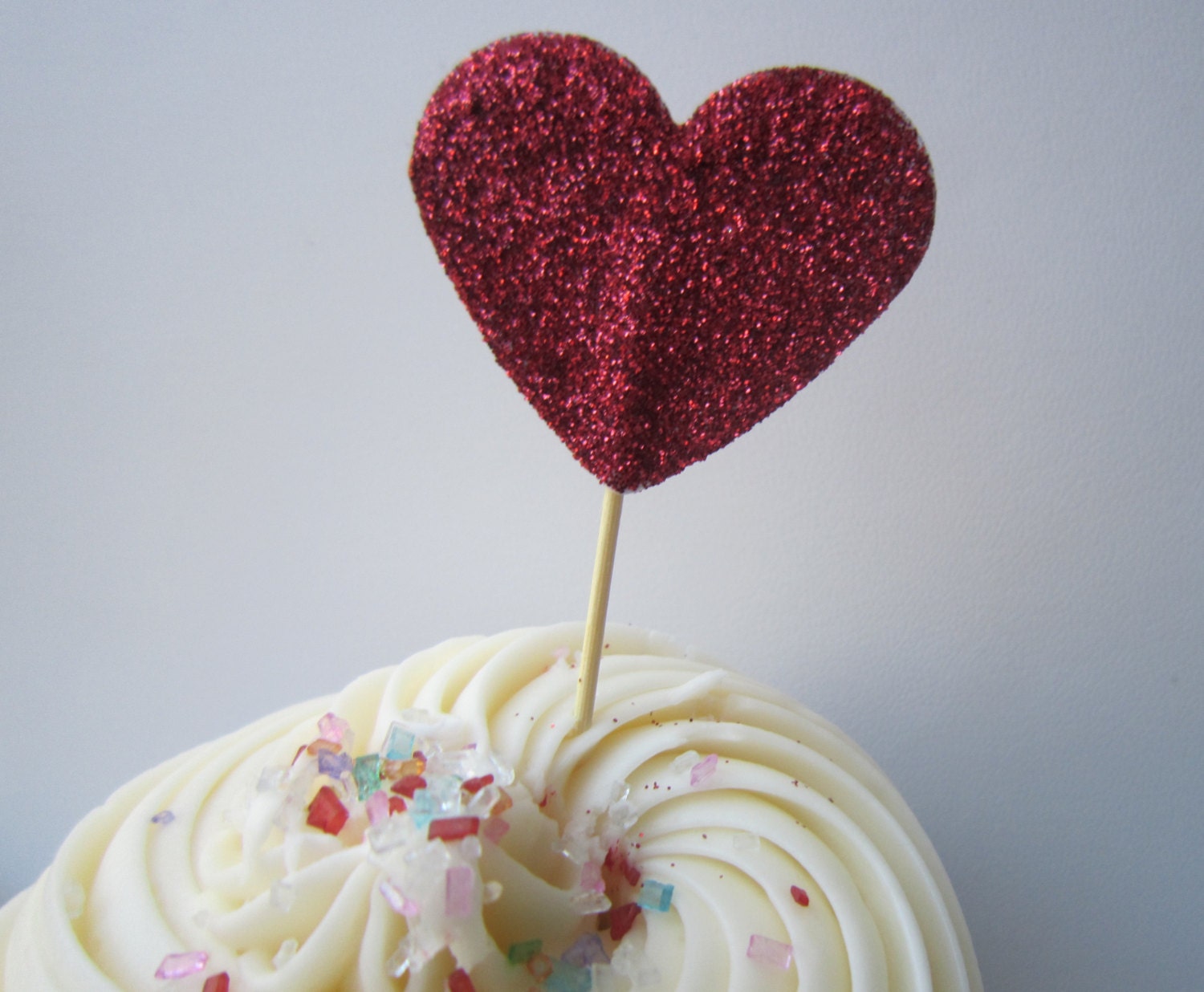 Glitter Red Heart Cupcake Toppers. 20 pieces
