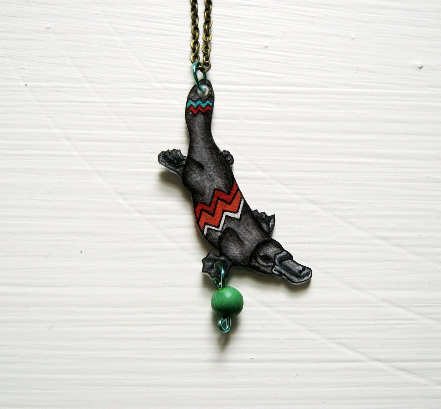 Platypus Necklace / Chevron Animal / Chevron Necklace  / Australia / Ethnic / Tribal / Shrink Plastic Jewelry