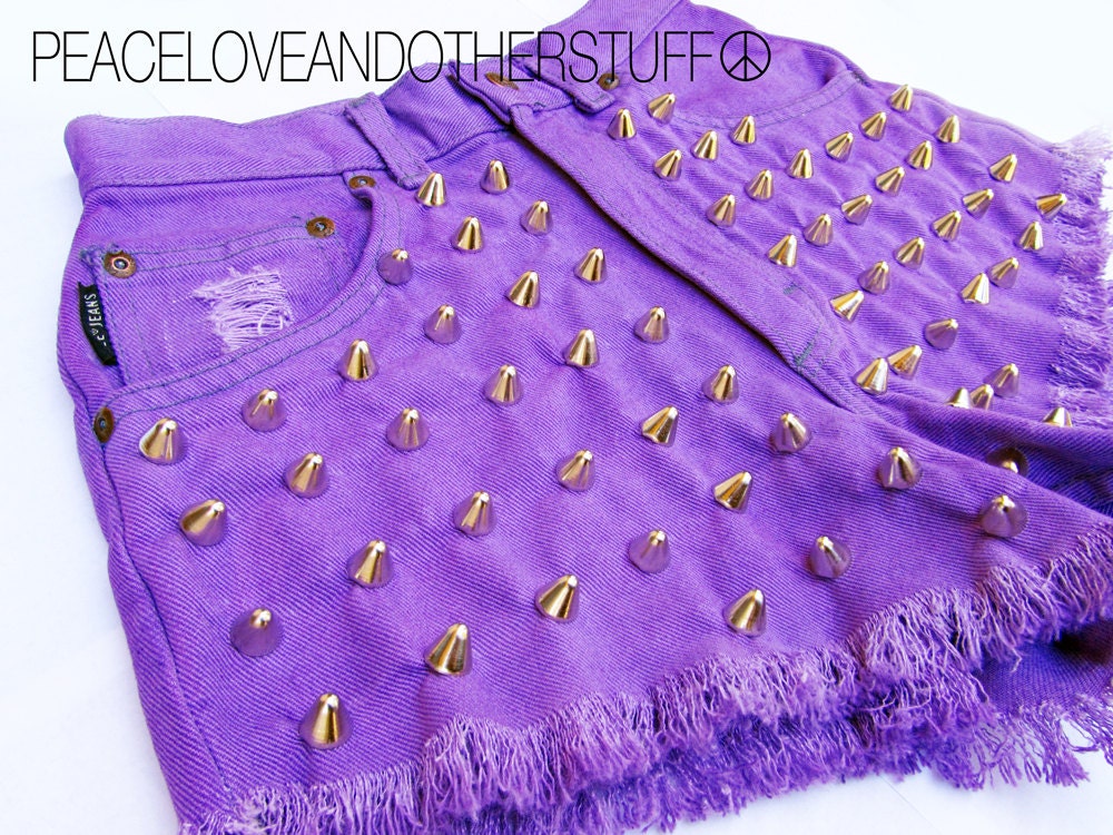 Purple Studded Denim Shorts