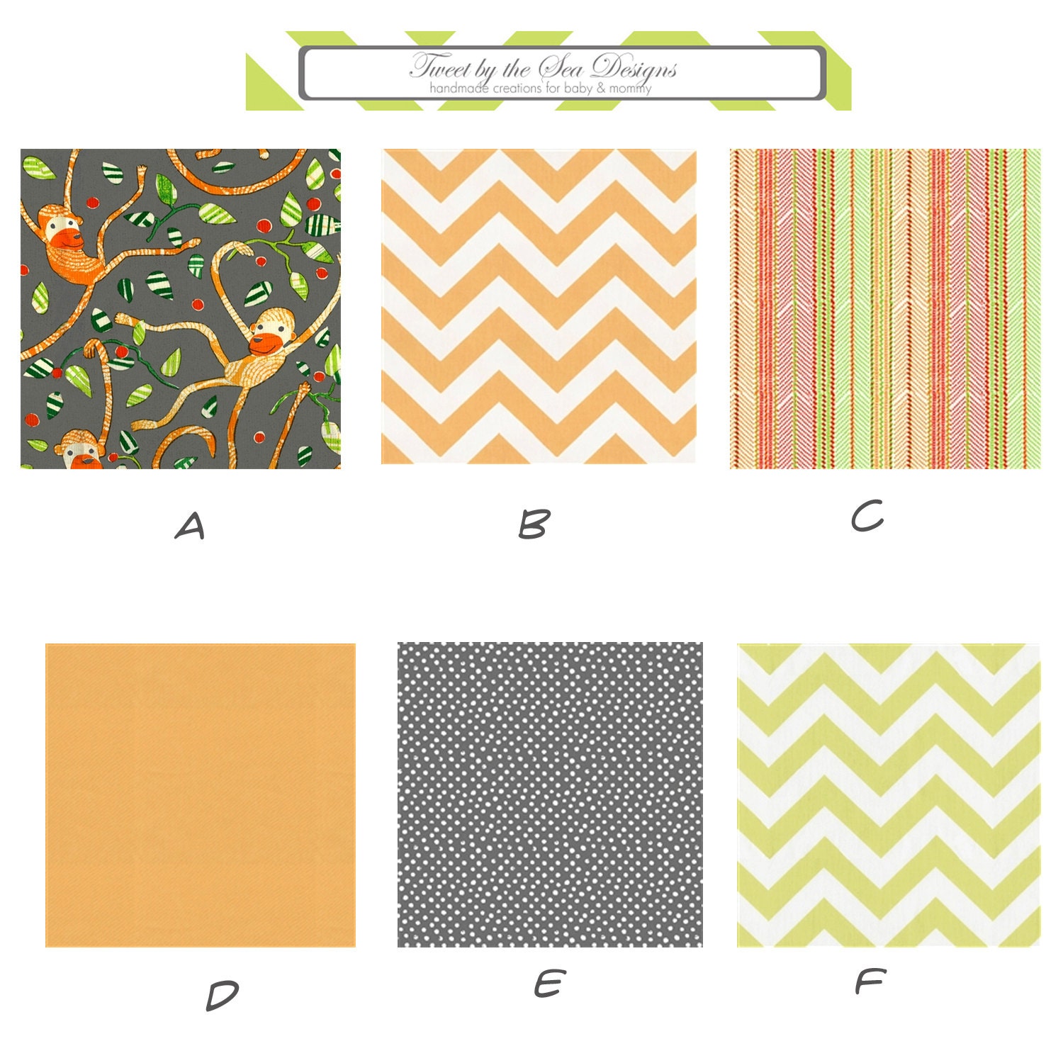 Custom 3 piece Nursery Set--Crib Sheet, Crib Skirt, & Bumper Pads (Playtime Monkey)