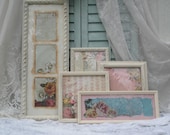 5 Frame Set - Hand Painted Creamy White - Beach Cottage Shabby Chic with Glass and Backings