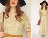 Ecru ,cream white maxi lace vintage dress size Medium to large