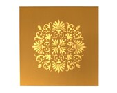 India inspired Painting with Burnt Yellow and Intricate Gold design - 12 inch by 12 inch canvas Acrylic painting.