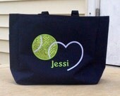 Tennis LOVE Tote Bag -  Applique Essential Tote - Birthday Gift - Personalized Tote