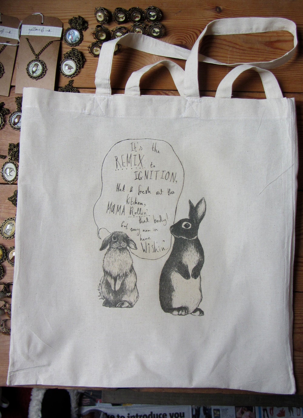 Ignition by R Kelly tote bag - illustrated rabbit tote