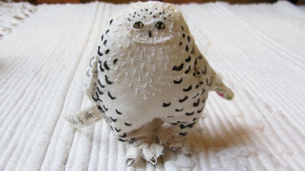 Snowy Owl soft sculpture - handpainted & hand embroidered