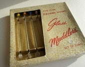 Vintage Glass Fruit Swizzle Sticks Muddlers Stir Sticks by Napco