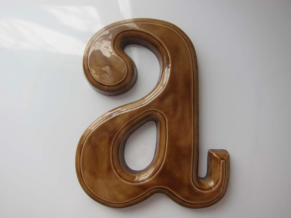 Letter A - Lowercase Vintage Ceramic - Glossy Chocolate Brown