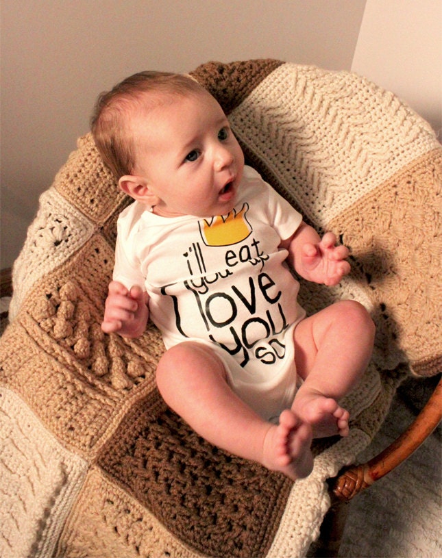 I'll Eat You Up I Love You So Screen Printed Baby Onesie - Where the Wild Things Are- One Piece Body Suit