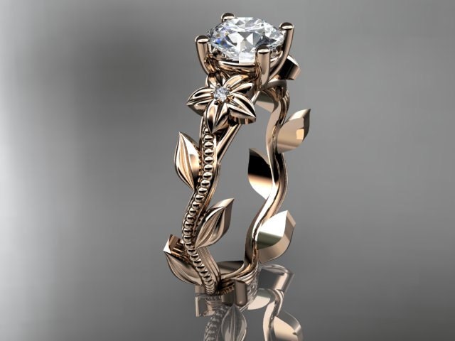 Unique 14kt  rose gold diamond floral wedding ring,engagement ring ADLR223