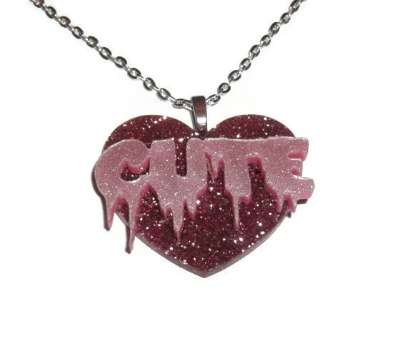 Dripping Cute Necklace, Glitter Pastel Heart, Kawaii Jewelry