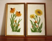 Hand-Embroidered Yellow Wildflower Wall Hanging