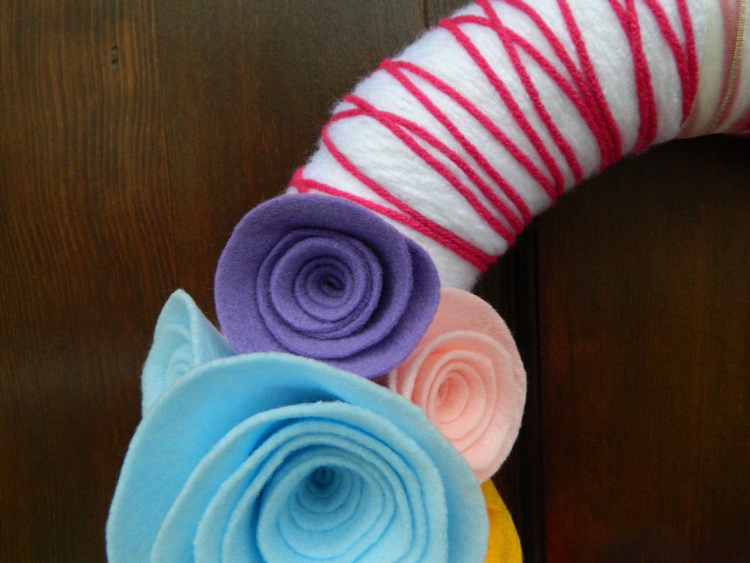 Spring Wreath - Yarn Wrapped Wreath - Bright Eco-Friendly Felt Flower Wreath - 12 Inch