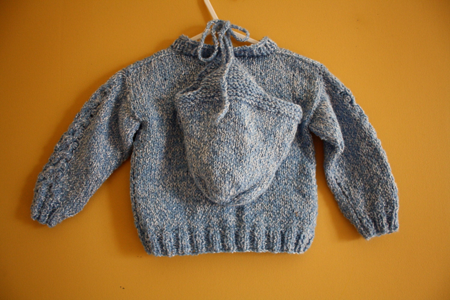 Vintage handknit sweater and bonnet set / baby blue and white / baby boy newborn to 6 months