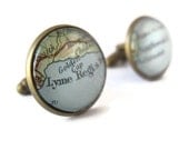 Map Cufflinks, Personalized Cuff Links Using Vintage and Modern Maps for Weddings / Groom / Groomsmen / Special Occasions, Custom Cufflinks