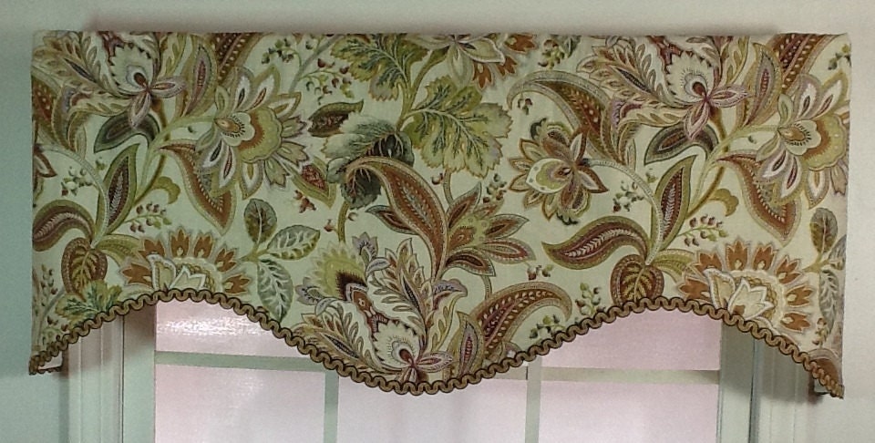 Valdosta  shaped valance with gimp trim