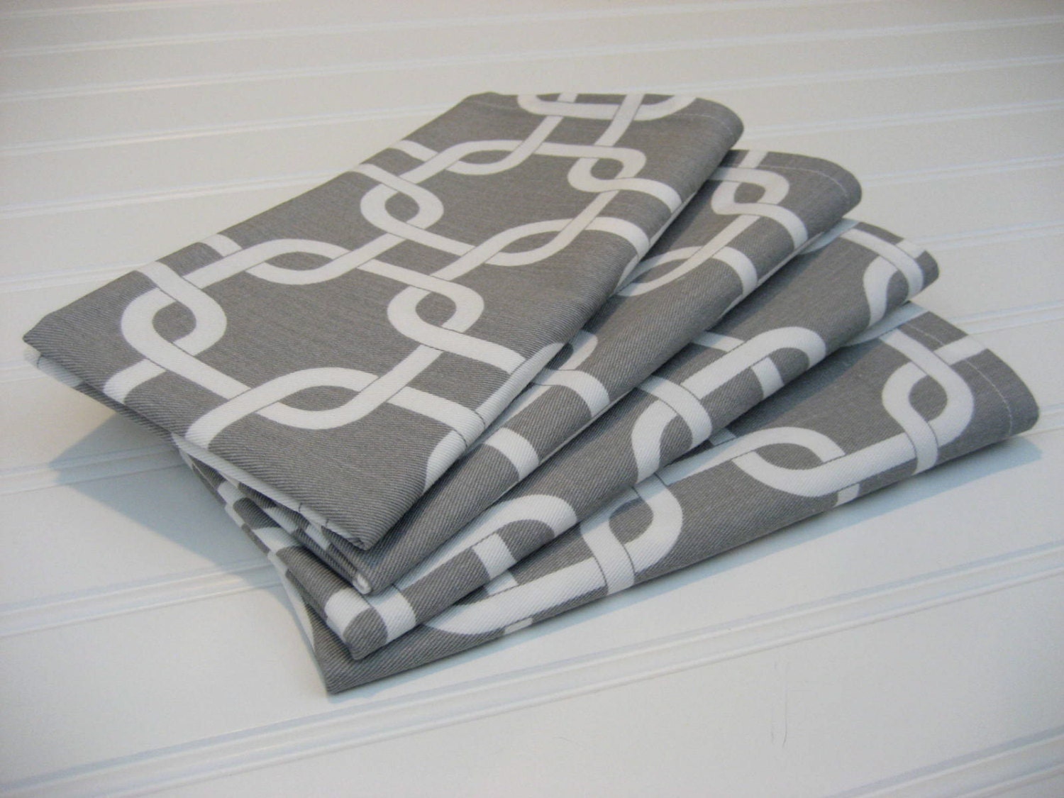Fabric Napkins Modern Gray White Geometric Print Set of 4