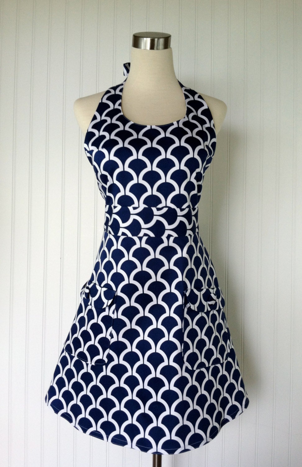 Full Stylish Modern Hostess Apron Navy Blue