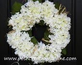 Spring Wreath, White Hydrangea Wreath Door Wreath,  Hydrangea Door,  Wedding Wreath, Summer Wreath, Year Round Wreath