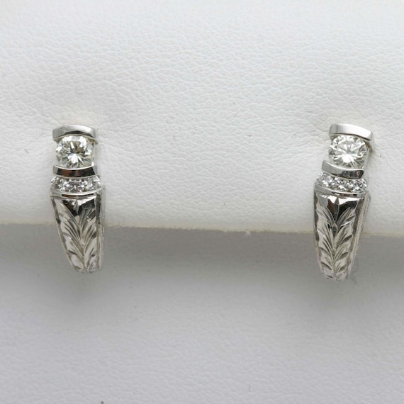 Handmae 14k white gold Diamond hoop earrings 1/2 carat engraved