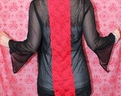 Bohemian cardigan see though vest lace back black red slit sleeves Boho Hippie style Upcycled vintage clothing OOAK by TheBohemianDream
