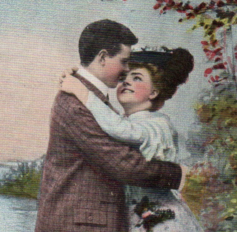 Antique Romantic Couple Valentine Greetings Postcard 1907