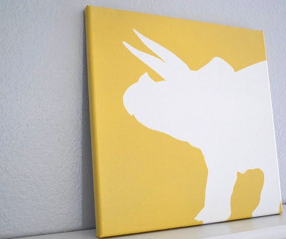 Triceratops Dinosaur Painting on Canvas in Silhouette