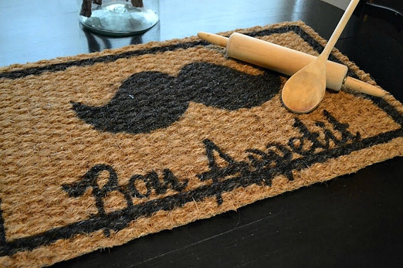 Moustache Bon Appetit Rug Hand Painted on a Sisal Mat