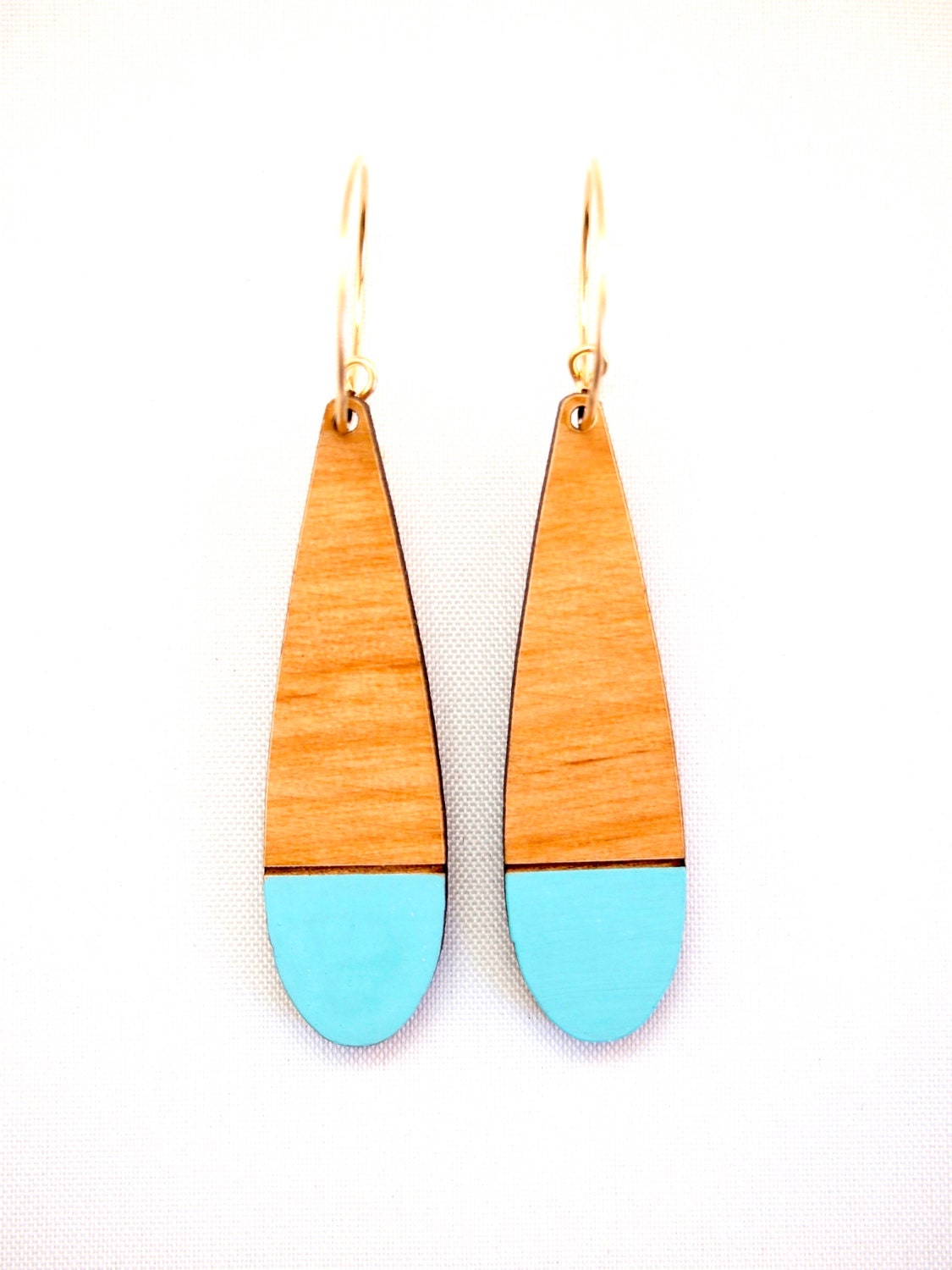 Turquoise Oblong, Alder Wood Laser Cut Hand Painted Earrings