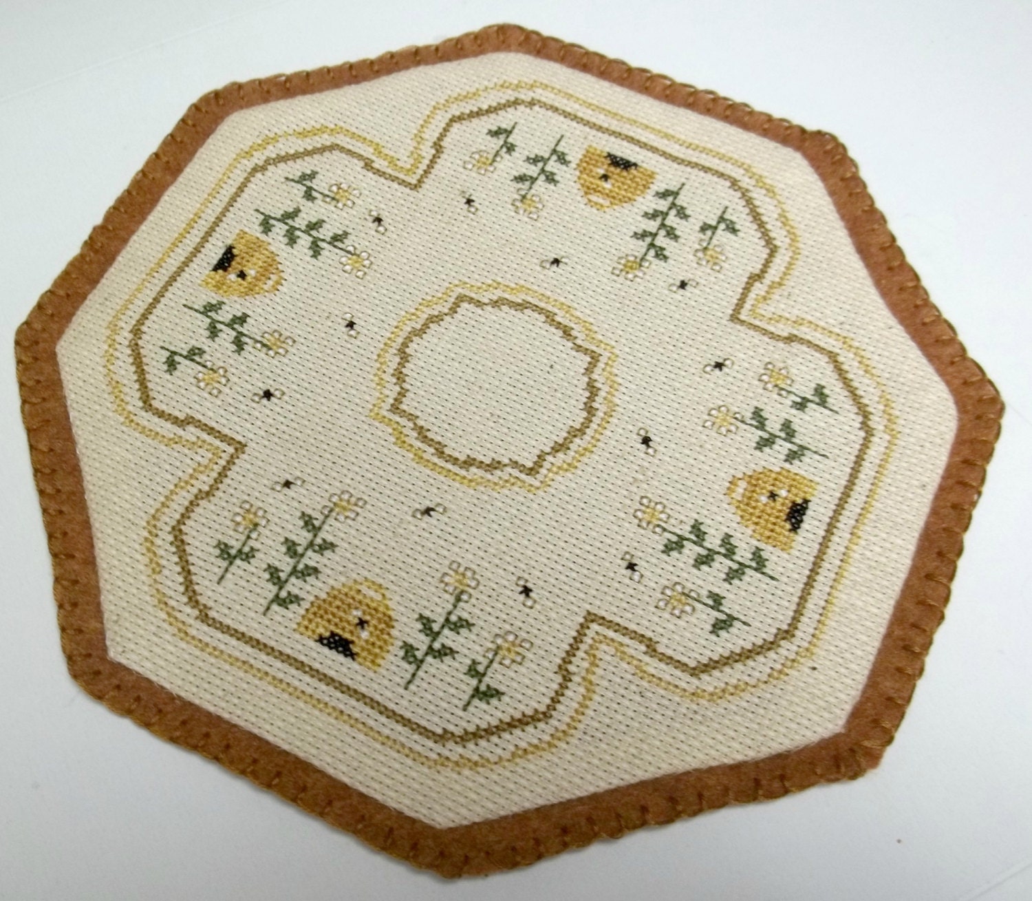 Honey Bee Cross Stitched Candle Mat