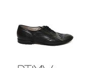 80s 8.5B 8 1/2 BALLY black leather spectator flats dress shoes brogues wingtip perforated shoes smart dapper classic