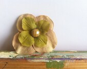 Beige & Green Silk Flowers with Beige Jewel Center
