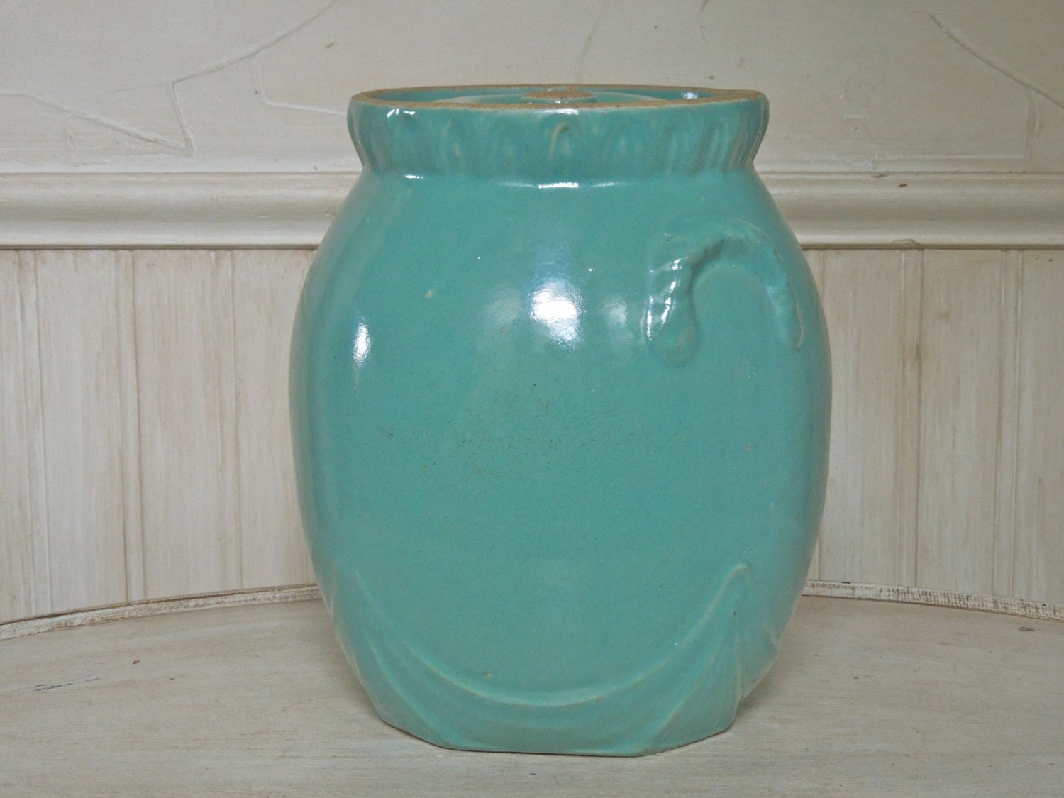 Vintage Turquoise Stoneware Crock Pottery Crock