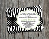 Green Pink Blue Zebra Print Polka Dot Baby or Bridal Shower Invitation Card  - You Print