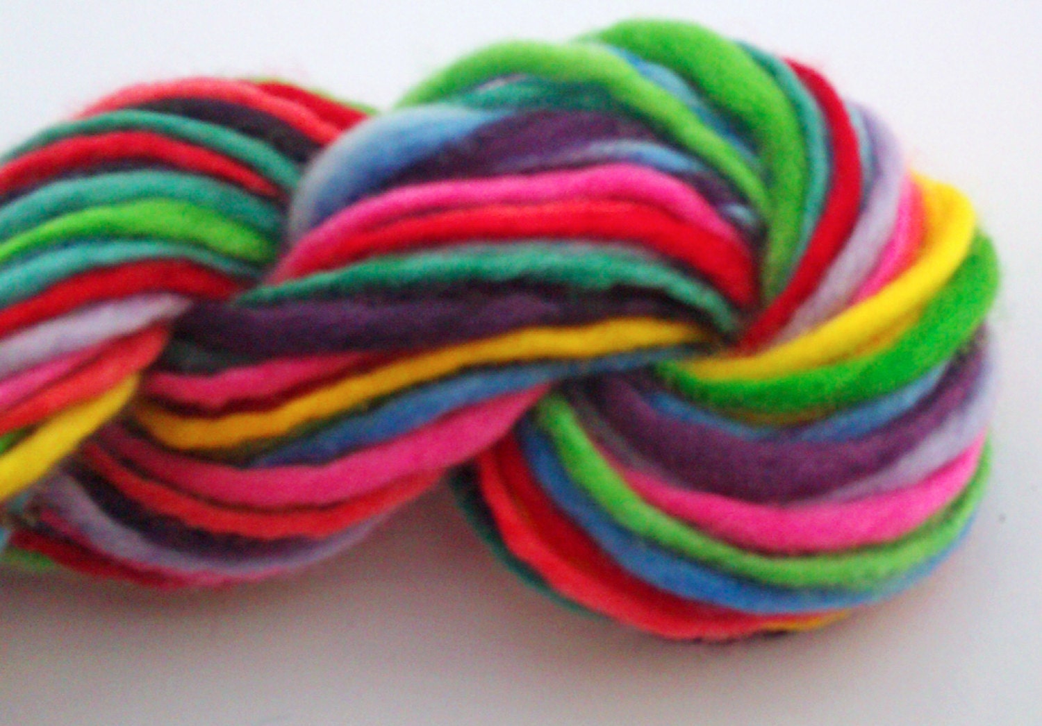 Ten colour striping rainbow  -  Hand spun art yarn. Self striping  Hand dyed and hand spun Pure Australian 21 micron merino.