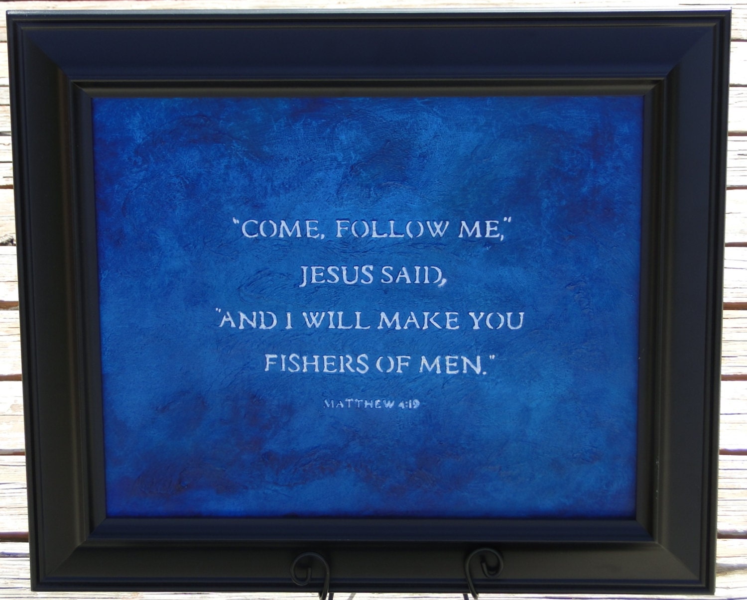 Framed Bible Verse Fishers of Men Blue Water Orginal Painting