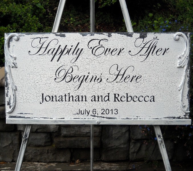LARGE WEDDING SIGN Vintage Style Happily Ever After, Personalized, Wedding Decor, Photo Prop, Antiqued, Rustic,